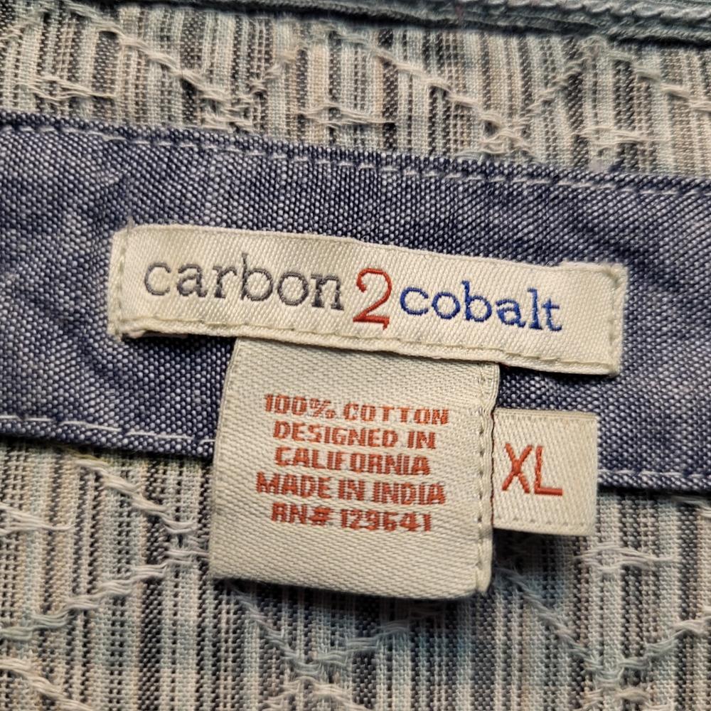 Carbon2Cobalt Mens Net Worth Striped Button Down Shirt - Blue Green Tan- Size XL - Picture 2 of 3